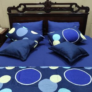 8-Piece Deep Blue Quilted Bedding Set with Circular Motifs