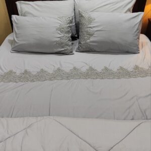 6-Piece Luxury Silver Grey Embroidered Lace Comforter Set