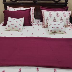 8-Piece Deep Maroon & White Artisanal Block Print Bedding Set