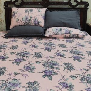Vintage Rose Elegance: 7-Piece Pink & Purple Floral Bedsheet Set